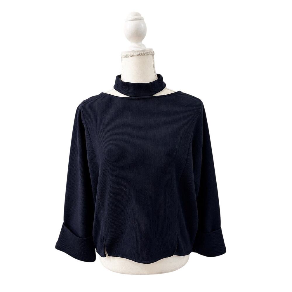 B+AB Navy Blue Sweater Necklace Top